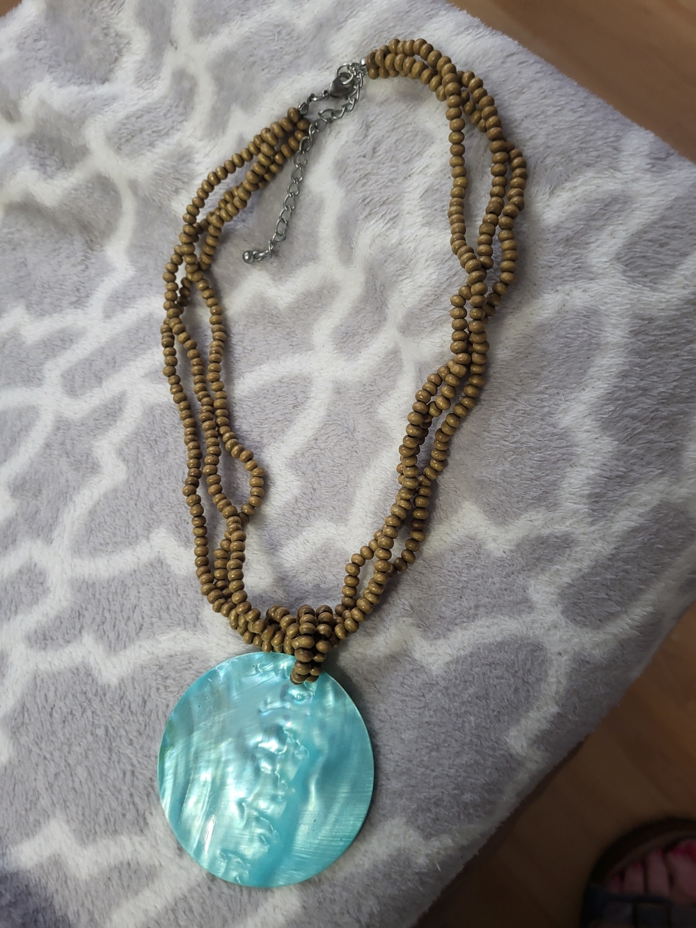 Handcrafted Beaded Necklace with Turquoise Shell Pendant